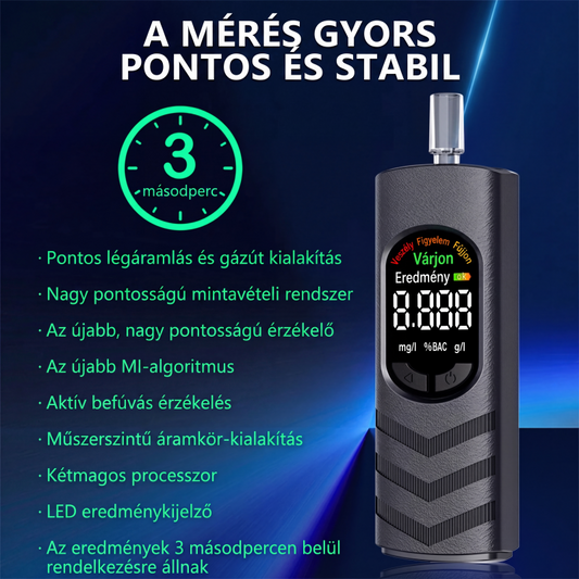 🔋 LCD-kijelzővel és hangos utasításokkal ellátott, újratölthető alkoholszint-mérő