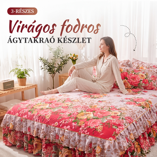 🌸 3 darabos virágmintás, fodros ágyszoknya-szett
