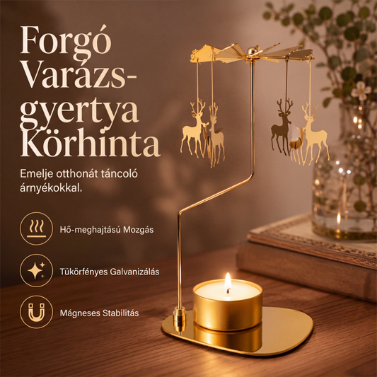 🕯️ Dekoratív arany színű forgó gyertyatartó