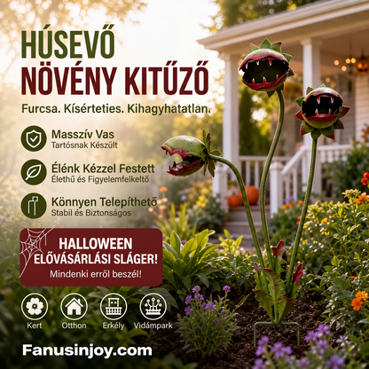 🏡 Húsevő növény kerti dísz – egyedi fémkaró játékos külterekhez 🌻