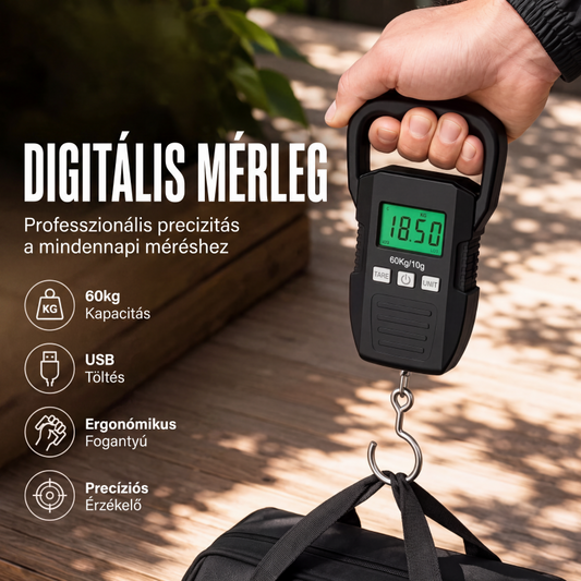 🧳 50% KEDVEZMÉNY! ⚖️ Újratölthető digitális poggyászmérleg – Pontos, kompakt és könnyen kezelhető – Ideális a túlcsomagolási díjak elkerülésére ✈️