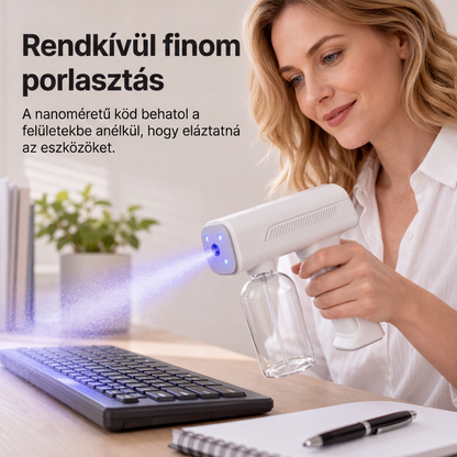 Vezeték nélküli kézi nano fertőtlenítő szórópisztoly kék fénnyel