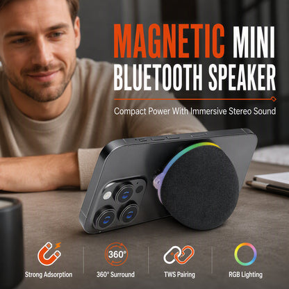 🎶 Mini Bluetooth szóró – Mágneses, RGB világítás, kompakt 🎯