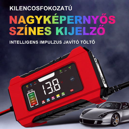 🚙 12V 6A intelligens autóakkumulátor-töltő LCD-kijelzővel