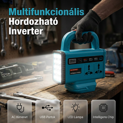 🔌 Hordozható teljesítményinverter LED munkalámpával