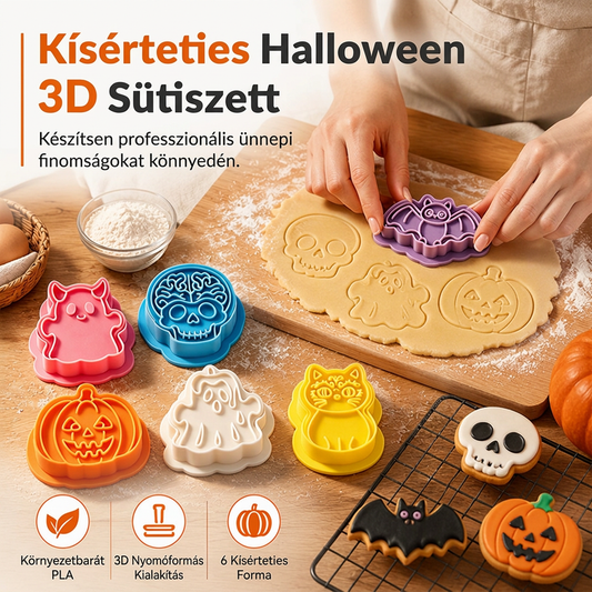 💀🎃 Halloween mini 3D süteménykivágó készlet | Egynyomásos koponya-, szellem- és tök-dombornyomó formák