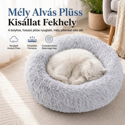 🐱 Kerek plüss fészek – puha, kényelmes, macskáknak és kiskutyáknak