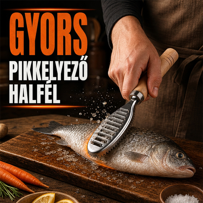 🎣 Rozsdamentes acél halkaparó fa markolattal