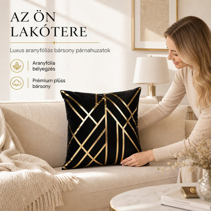 🛋️ Klasszikus európai stílusú, aranyfóliával dombornyomott díszpárnahuzat 45x45 cm méretben, kanapéra és otthoni dekorációhoz, a belső párna nem tartozék