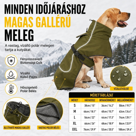 Vastagított, meleg téli kutyakabát pamutbéléssel, közepes és nagytestű kutyák számára