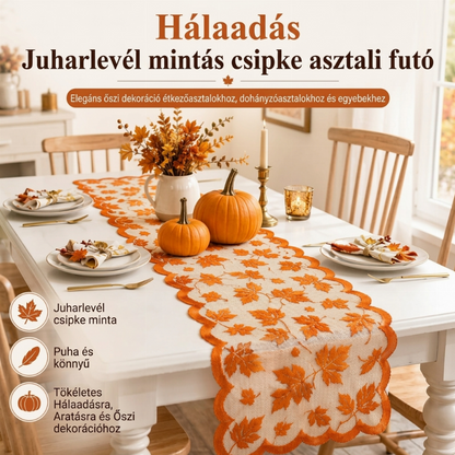 🍂 Őszi juharleveles csipke asztali futó és alátétkészlet
