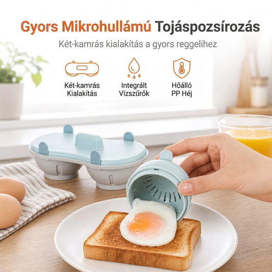 🍳 Kétrekeszes mikrohullámú tojásfőző, konyhai tojásfőző forma