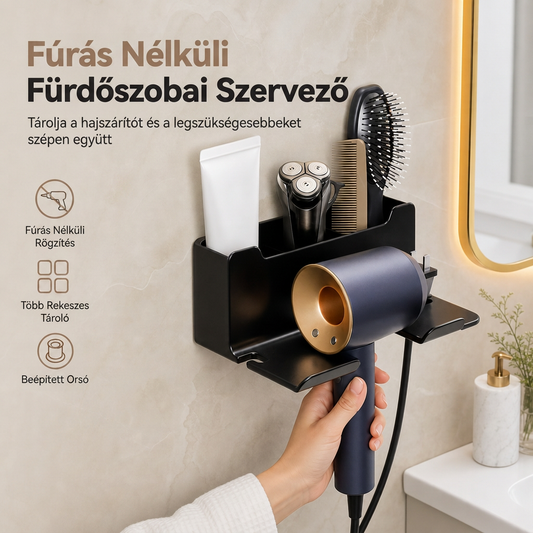 🏡 Falra szerelhető hajszárítótartó fürdőszobába