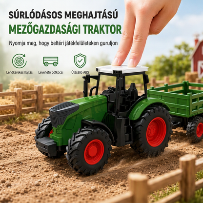 🚜 Nagy méretű gyermek mezőgazdasági traktor játékkészlet pótkocsi kiegészítőkkel, súrlódásos meghajtású és távirányítós mérnöki járművek fiúk számára