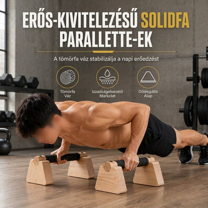 💪 Fa tolódzkodó rudak: tömör gumi fa, trapéz alakú, billegésgátló alap, csúszásgátló gumi lábak