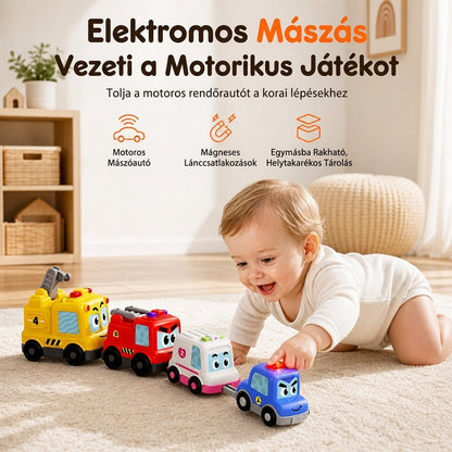 🎵 4 darabos mágneses rögzítésű elektromos játékautó-készlet, hang- és fényeffektusokkal