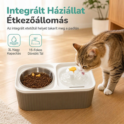 🏠 Automata etető- és itató rendszer macskáknak, 2 az 1-ben, nagy kapacitású, virág formájú, két tálas kisállat-italautomata