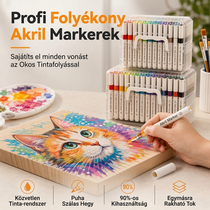 Mosható, folyékony akril markerek puha ecsetvéggel