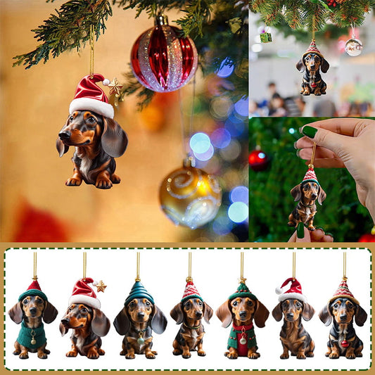 🐕 Karácsonyi Vidám Tacskó Autóba Akasztható Dekoráció