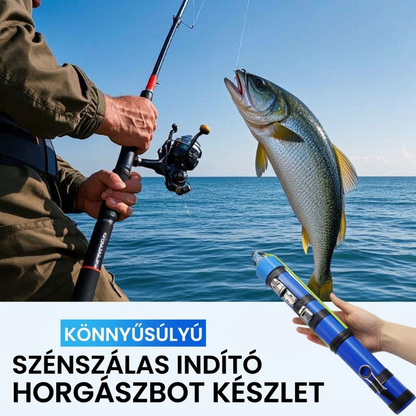 🐟 Szénszálas spinning botháló – komplett, hordozható haltároló készlet orsóval és csalival minden vízhez 🌊