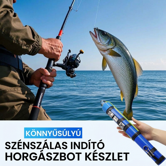 🐟 Szénszálas spinning botháló – komplett, hordozható haltároló készlet orsóval és csalival minden vízhez 🌊