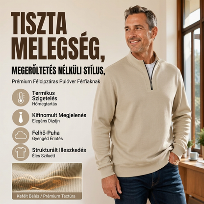 Férfi félcipzáras, béléses bordázott pulóver