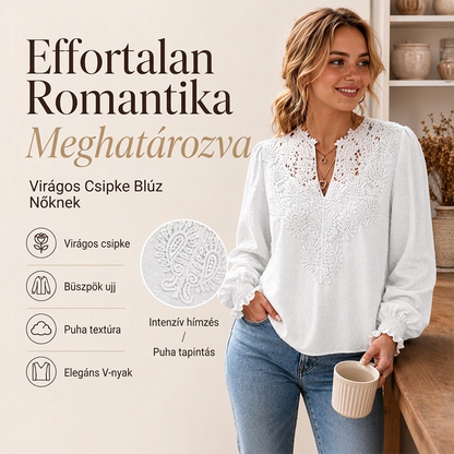😍 Női csipkés, V-nyakú, hosszú ujjú blúz