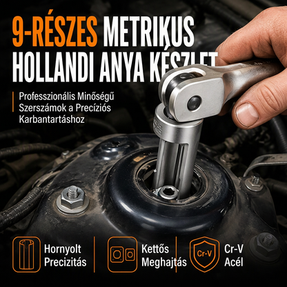 🚗 9 darabos, peremes csavarkulcs-készlet, amely tartalmaz egy hornyolt oxigénérzékelő-csavarkulcsot és dízel-befecskendezőcső-csavarkulcsokat