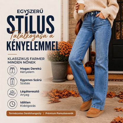 Női, alkalmi, rugalmas, magas derekú farmernadrág