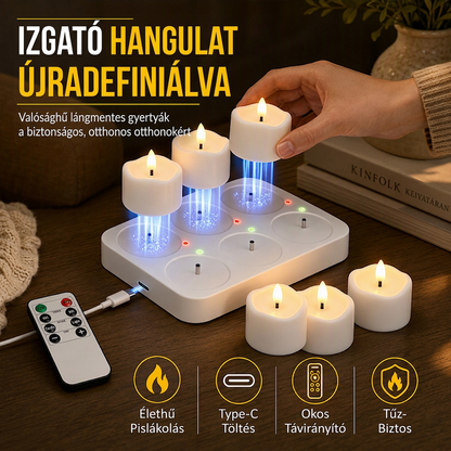 🕯️ Lángmentes LED gyertya – Tealight, újratölthető, otthoni hangulat