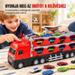 🚚 Transzformáló teherautós játék – 207 cm-es katapultpálya és mini fémjárművek