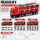 🚚 Transzformáló teherautós játék – 207 cm-es katapultpálya és mini fémjárművek