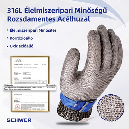 🧤 Rozsdamentes acélhálós kesztyű – a legmagasabb, A9-es szintű vágásvédelem – ideális választás húsfeldolgozók és szakácsok számára! 🔪