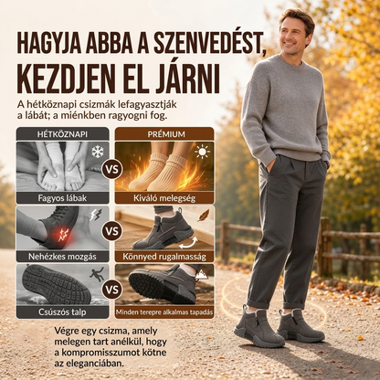 🥾 Férfi, bőr, gyapjúbéléses magas szárú cipők | csúszásmentes talp a hideg időjárásra