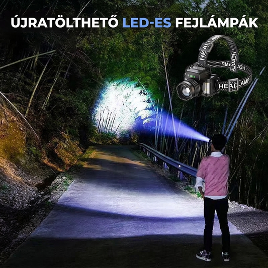 Újratölthető LED Fejlámpa – Hullámérzékelő Vezérlés és Állítható Fókusz