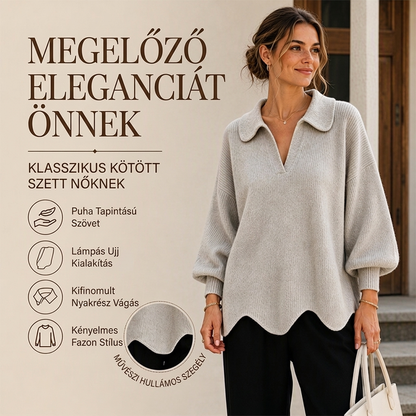 💋 Női elegáns V-nyakú pulóver, lájkujjas dizájnnal