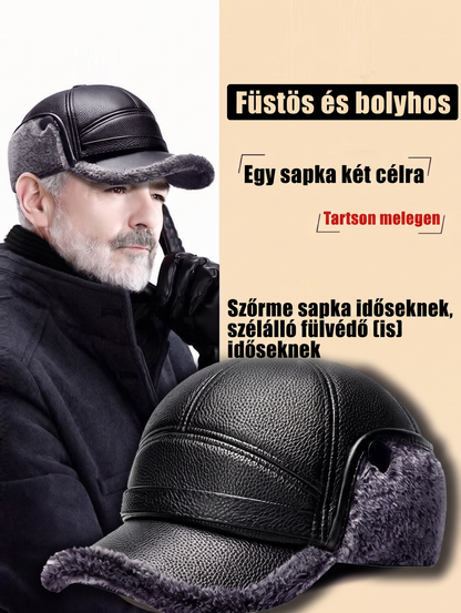 🧢 Férfi műbőr fülvédős sapka – Télre alkalmas melegség és védelem ✨