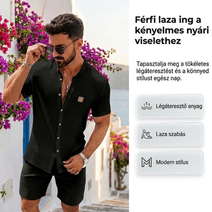 👔2026-os nyári új férfi állógalléros lenvászon ing